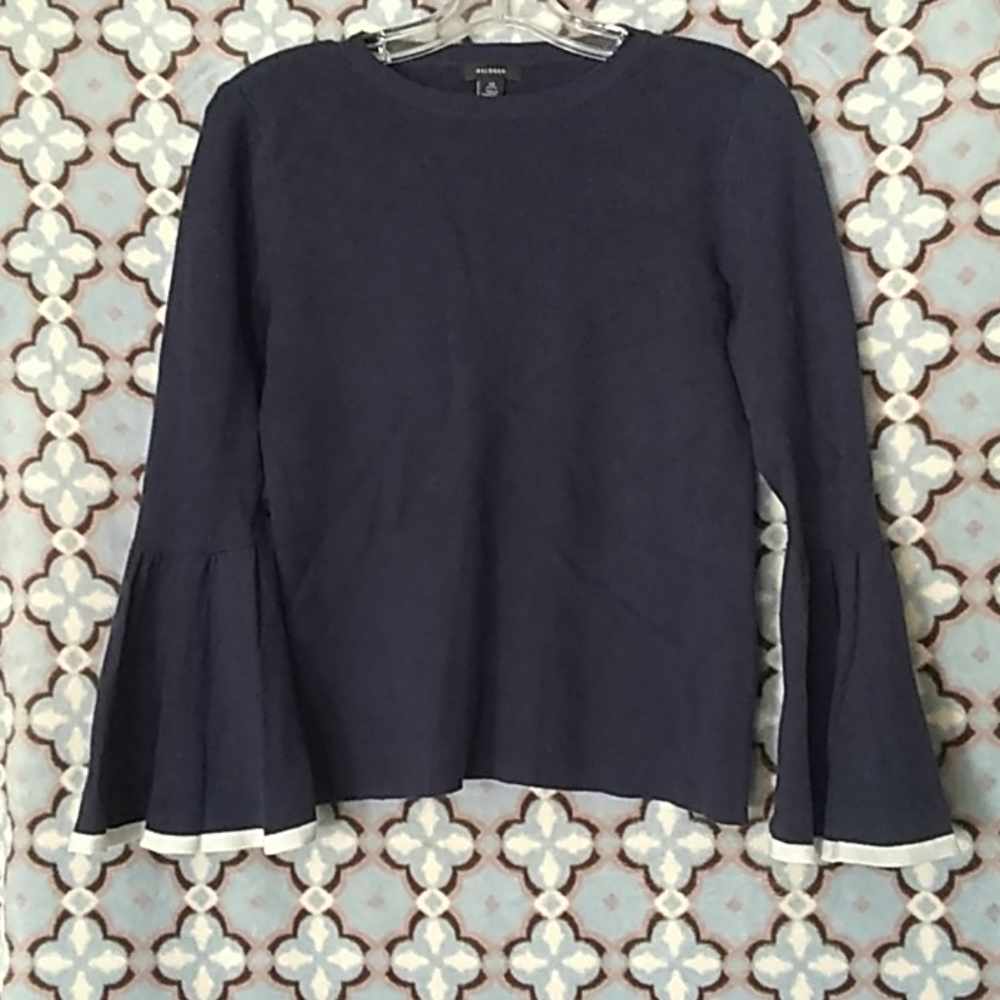 halogen blouse sweater sz xs petite navy blue long sleeve bell pullover office
